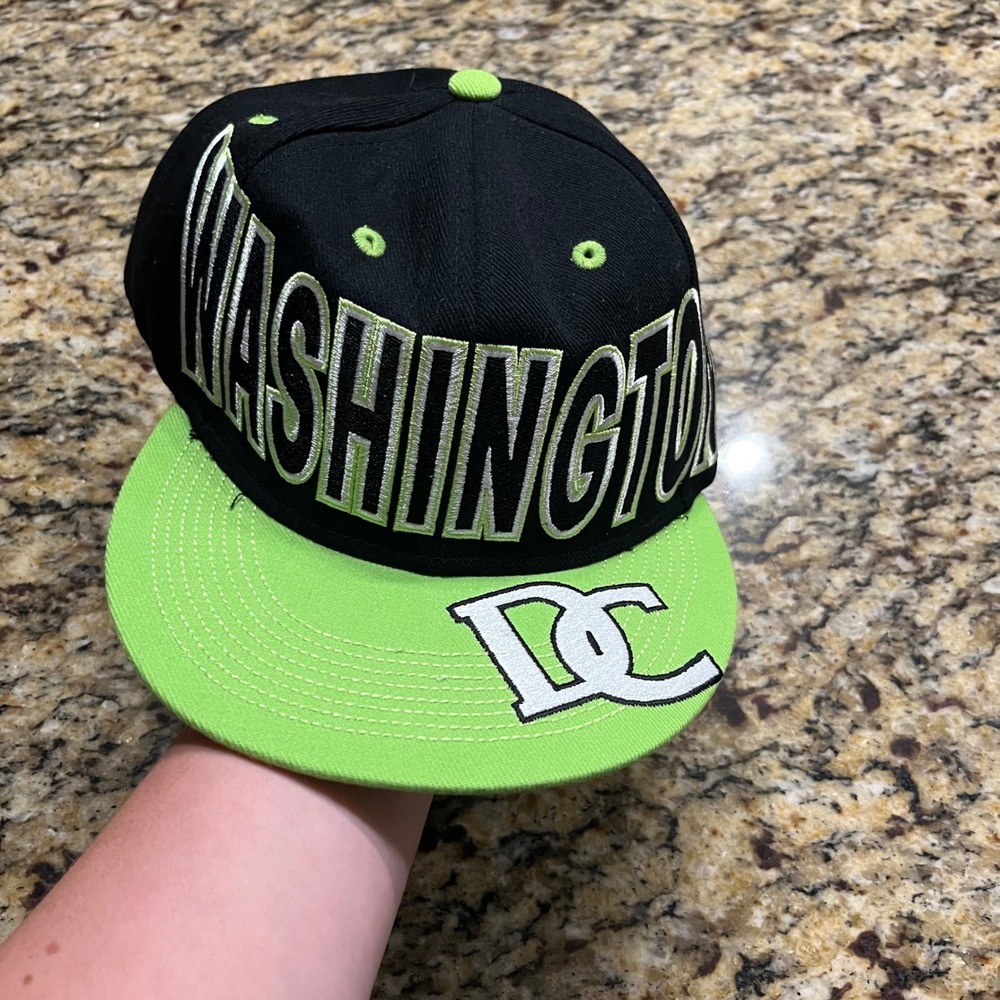 Old Glory Washington DC Snapback Hat Black Neon Green Flat Brim Mens Cap